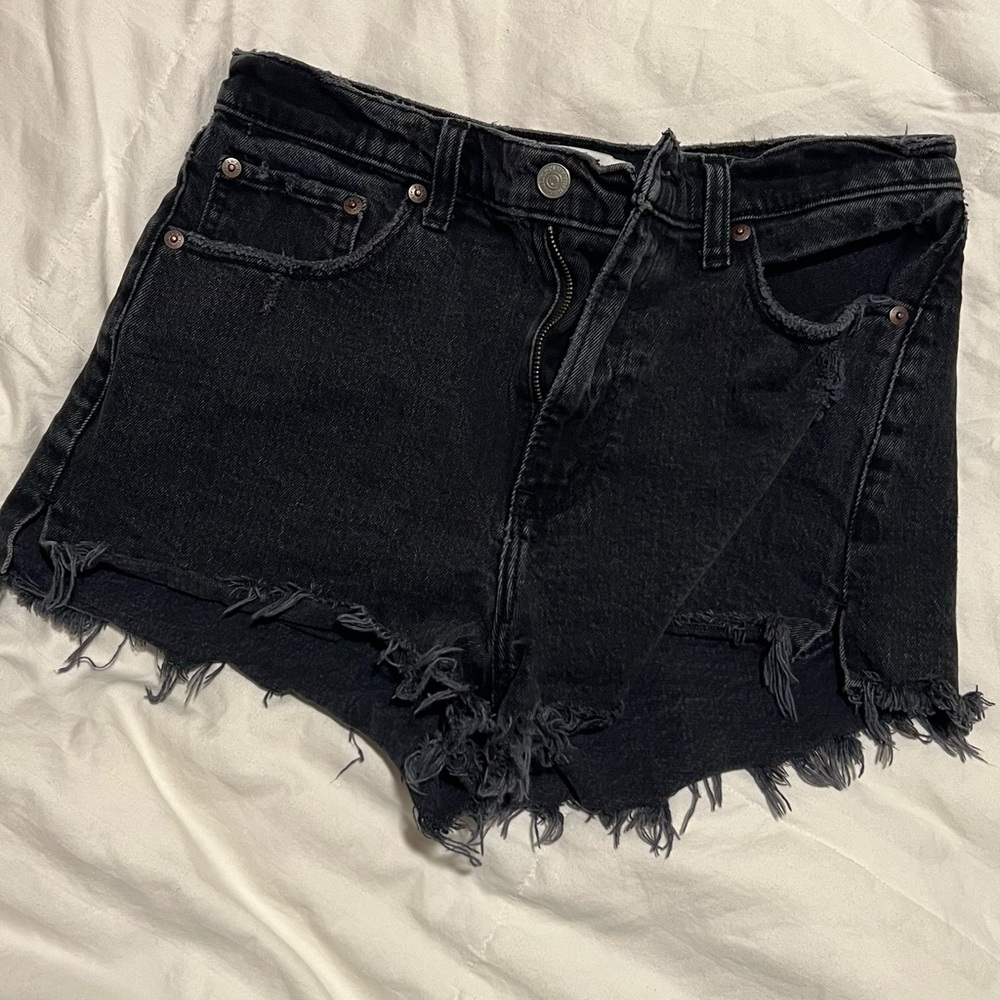 Black Distressed Denim Shorts